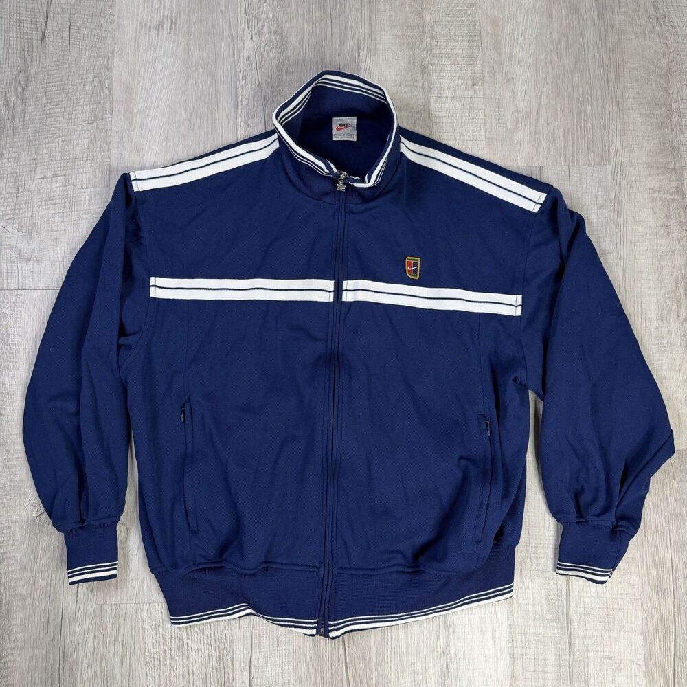Vintage Nike Court Jacket Track Top Rare Blue Mens Andre Agassi Size Large EUC